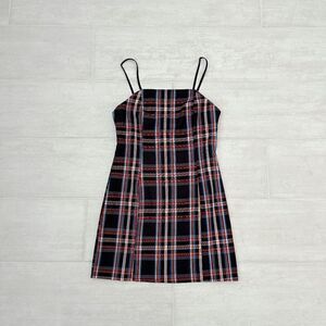 Urban Outfitters Mini Dress Size XS Blue Plaid Sheath Strap Sleeveless Academia